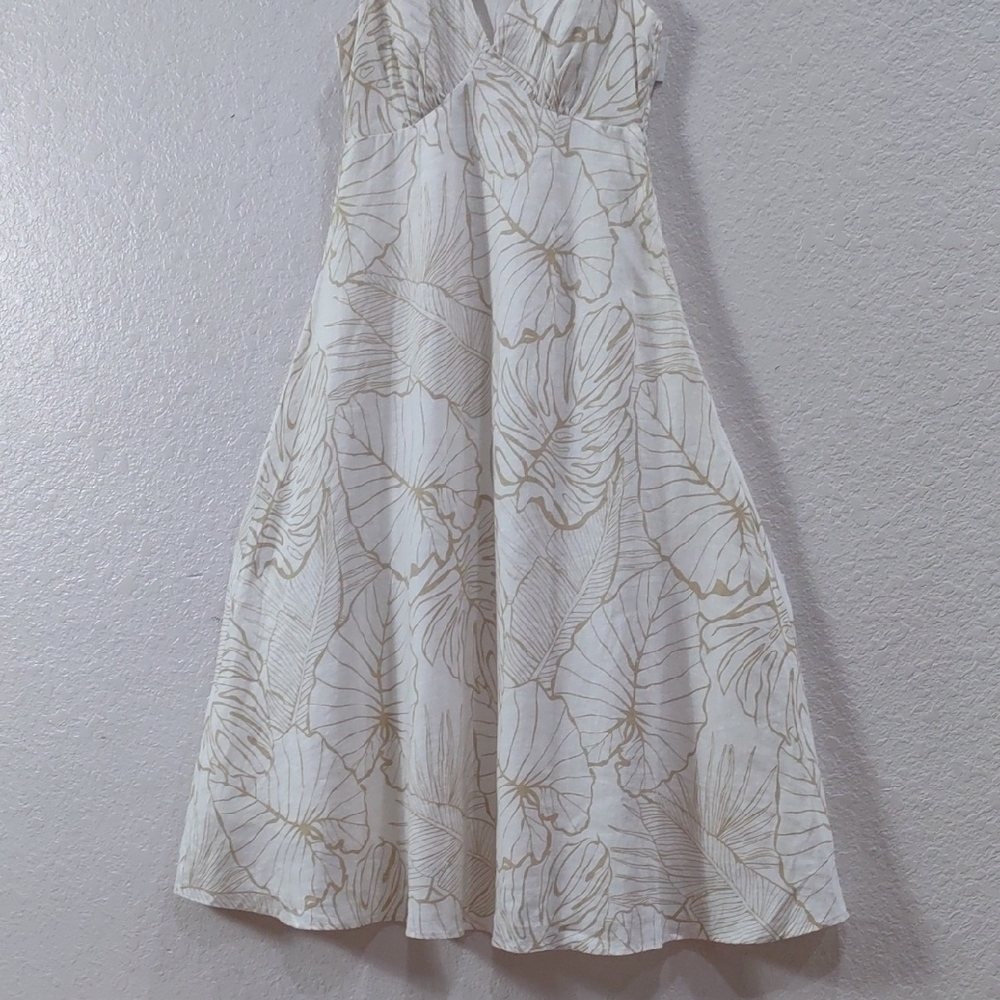 Magaschoni 100 Linen, Size 8 Elegant White Floral Dress - Picture 8 of 17